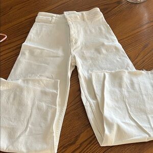 Zara White Frayed Hem Pants